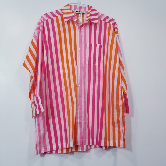 Beach Riot Alexa Sunset Stripes Collared Blouse Swim Cover - Picture 2 of 9